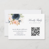 Navy und Rosa Blume QR-Code RSVP-Karte RSVP Karte (Vorderseite)
