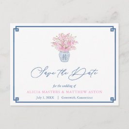 Navy und rosa Chinoiserie Hochzeit speichern das D Postkarte
