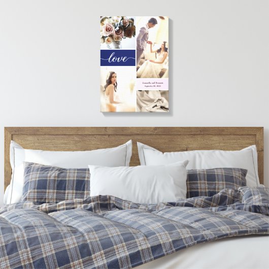 Navy und rosa elegante Liebe Hochzeiten Fotos Leinwanddruck (Insitu (Schlafzimmer))