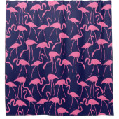 Navy und rosa Flamingo Muster Duschvorhang (Vorderseite)