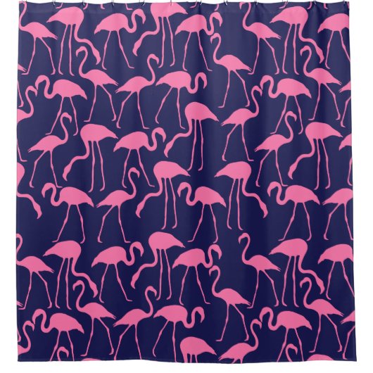 Navy und rosa Flamingo Muster Duschvorhang (Vorderseite)