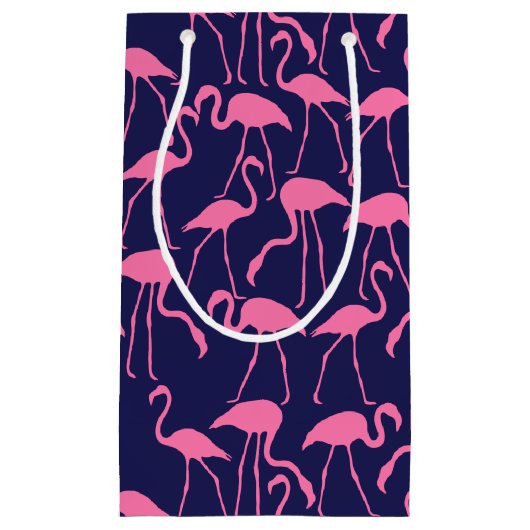Navy und rosa Flamingo Muster Kleine Geschenktüte (Vorderseite)