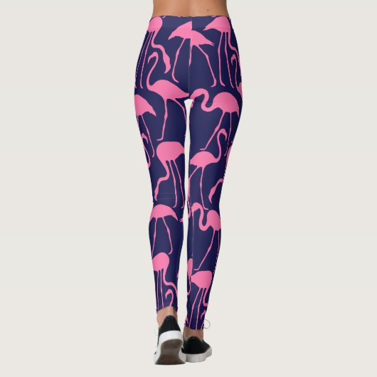 Navy und rosa Flamingo Muster Leggings (Rückseite)