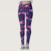 Navy und rosa Flamingo Muster Leggings (Vorderseite)