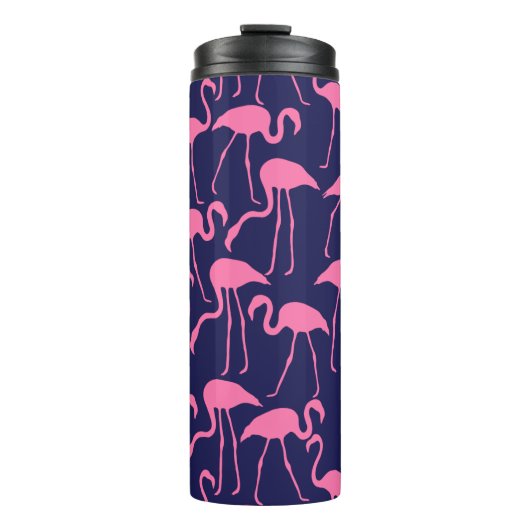 Navy und rosa Flamingo Muster Thermosbecher (Vorderseite)