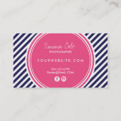Navy und rosa Preppy Strips Visitenkarte (Rückseite)