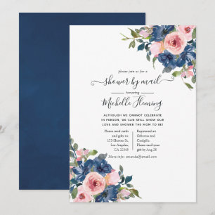Navy- und Rosafarbenes Blumen-Baby-Shower per Post Einladung