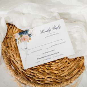 Navy- und roséblühende Floralmahlzeit-Auswahl-RSVP RSVP Karte