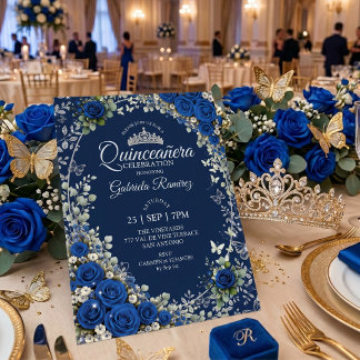 Navy- und Royalblau Quinceañera Silberner Schmette Einladung
