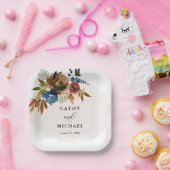 Navy und Rust Boho Blütendessert Pappteller (Party)