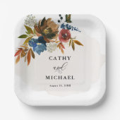 Navy und Rust Boho Blütendessert Pappteller (Vorderseite)