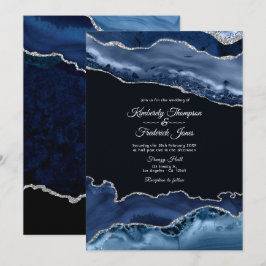 Navy- und Silber-Achat-Hochzeit Einladung