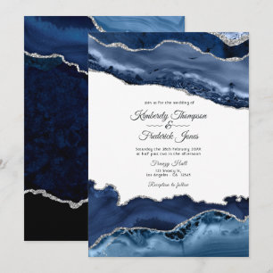 Navy und Silber-Achat-Hochzeit Einladung