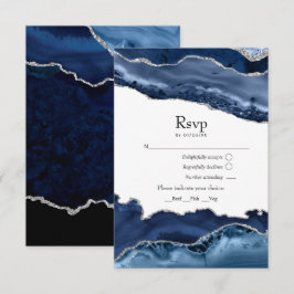 Navy- und Silber-Achat-Hochzeit RSVP Karte