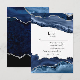 Navy- und Silber-Achat-Hochzeit RSVP Karte