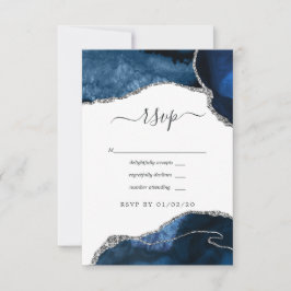 Navy- und Silber-Achat-Hochzeit RSVP Karte