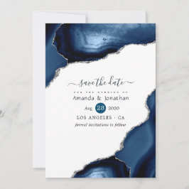Navy- und Silber-Achat-Hochzeit Save The Date