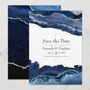 Navy- und Silber-Achat-Hochzeit Save The Date