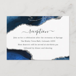 Navy- und Silber-Achat-Hochzeitsempfang Begleitkarte