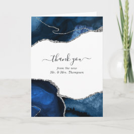 Navy- und Silber-Achat-Hochzeitsfoto Dankeskarte
