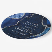 Navy und Silber Achat-Marmor-Hochzeit Pappteller (Schrägansicht)