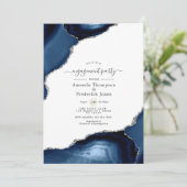 Navy und Silver Agate Engagement Party Einladung (Stehend Vorderseite)