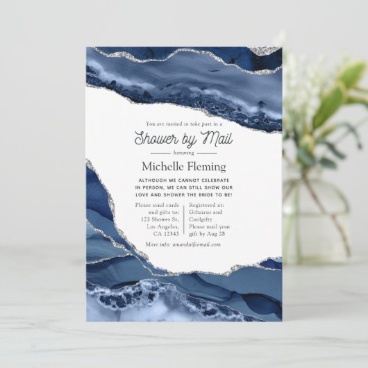 Navy und Silver Agate Showroom per Mail Einladung (Stehend Vorderseite)