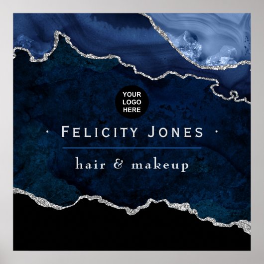 Navy und Silver Agate Wertvoll Stone Corporate Poster (Vorne)