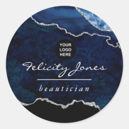 Navy und Silver Agate Wertvoll Stone Corporate Runder Aufkleber