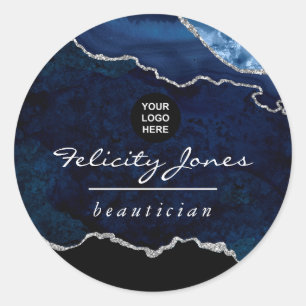 Navy und Silver Agate Wertvoll Stone Corporate Runder Aufkleber