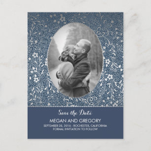 Navy und Silver Blume Chic Foto Save the Date Ankündigungspostkarte