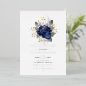 Navy und Silver Floral Bat Mitzvah Foto Folieneinladung (Stehend vorne)