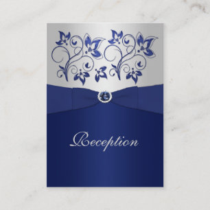 Navy- und Silver Floral Empfang Card Begleitkarte