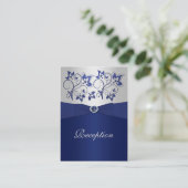 Navy- und Silver Floral Empfang Card Begleitkarte (Stehend Vorderseite)