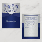 Navy- und Silver Floral Empfang Card Begleitkarte (Vorne/Hinten)