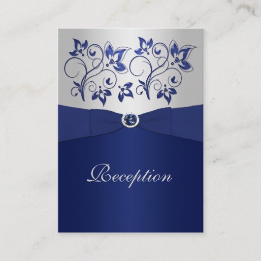 Navy- und Silver Floral Empfang Card Begleitkarte (Vorderseite)