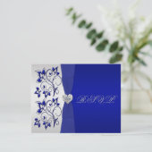 Navy und Silver Floral mit Silver Heart UAWG RSVP Karte (Stehend Vorderseite)