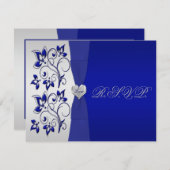 Navy und Silver Floral mit Silver Heart UAWG RSVP Karte (Vorne/Hinten)