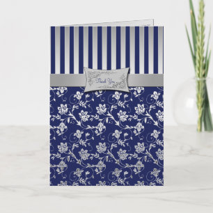 Navy und Silver Floral Vine Danke Karte