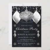 Navy und Silver Glitzer Baubles Weihnachtsfest Par Einladung (Vorderseite)