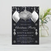 Navy und Silver Glitzer Baubles Weihnachtsfest Par Einladung (Stehend Vorderseite)