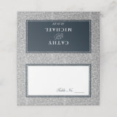 Navy und Silver Glitzer Personalisiert Platzkarte (Außenseite Aufgefaltet)