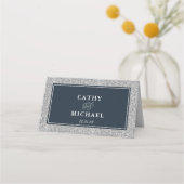 Navy und Silver Glitzer Personalisiert Platzkarte (Rückseite)