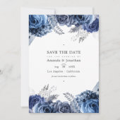 Navy und Silver Imitats Foil Floral Wedding Foto Save The Date (Vorderseite)