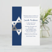 Navy und Silver Star von David Bar Mitzvah Invites Einladung (Stehend Vorderseite)