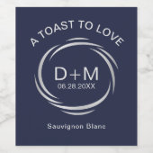 Navy und Silver Toast to Liebe Custom Wedding Weinetikett (Einzelnes Label)