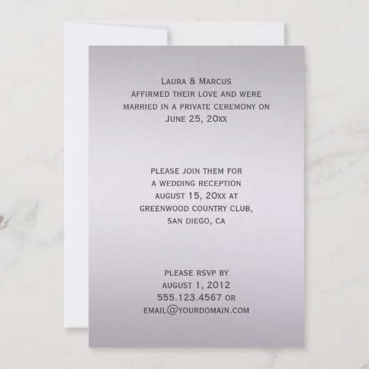 Navy und Silver Wirbel nach Hochzeitsfeiern Einladung (Rückseite)