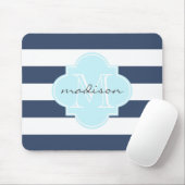 Navy und Sky Blue Nautical Stripes Custom Monogram Mousepad (Mit Mouse)