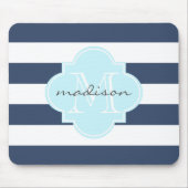 Navy und Sky Blue Nautical Stripes Custom Monogram Mousepad (Vorne)