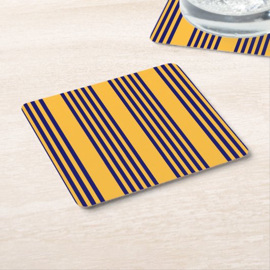 Navy und sonnige gelbe fünf Streifen Muster Rechteckiger Pappuntersetzer (angewinkelt)